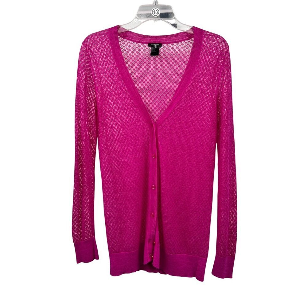 Ann Taylor Womens Sheer Cardigan Button Up Fuchsia Size Large